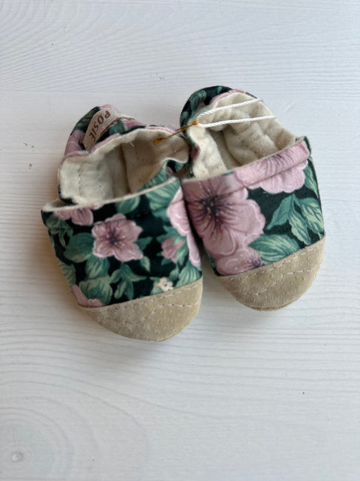 Natural linen Soft Soled Shoes - Green Floral