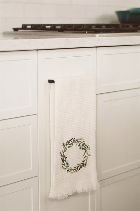 Embroidered Wreath/Mistletoe Waffle Hand Towels S/2