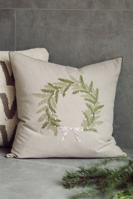 Embroidered Wreath Pillow