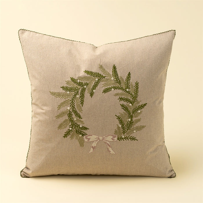 Embroidered Wreath Pillow