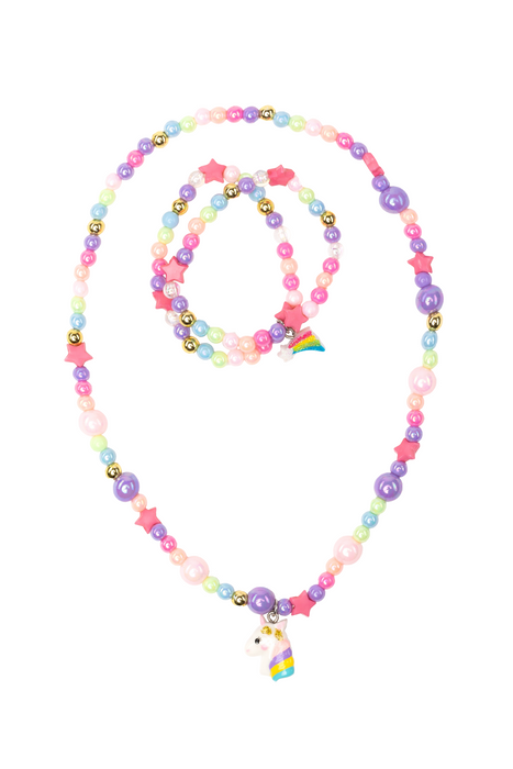 Cheerful Starry Unicorn Necklace & Bracelet Set, 2 Pc