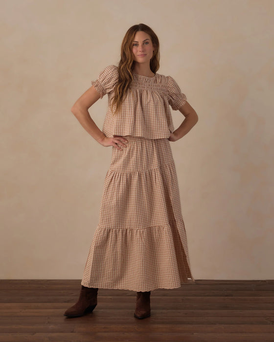 Women's Tiered Midi Skirt Fawn Gingham