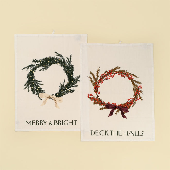 Holiday Wreaths Flour Sack Tea Towels S/2