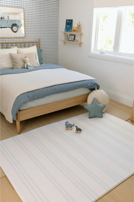 Padded Play Mat - Moroccan Grey & Blue Stripes