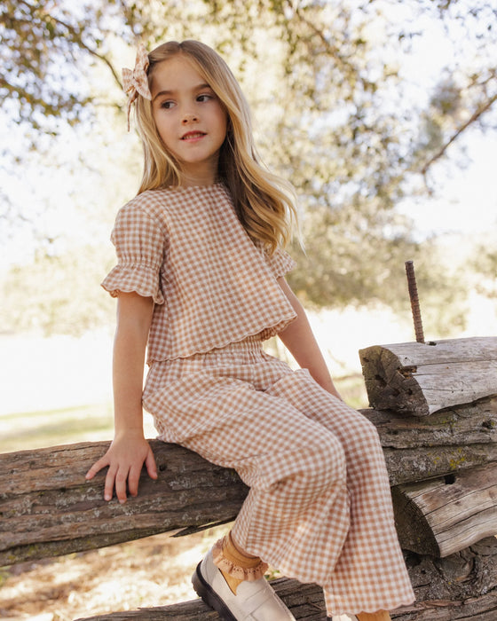 Wide Leg Pant Fawn Gingham