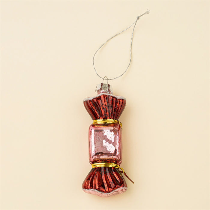 Christmas Candy Glass Holiday Ornament, Red