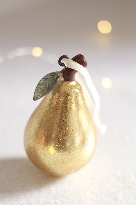 Golden Pear Glass Holiday Ornament
