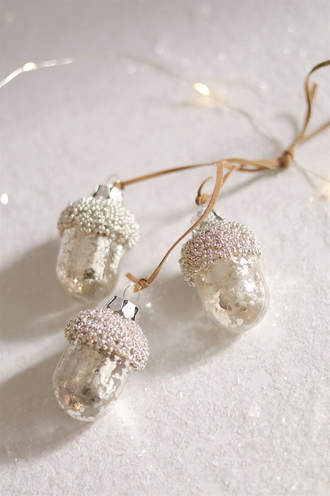 Glitter Acorn Bunch Glass Holiday Ornament