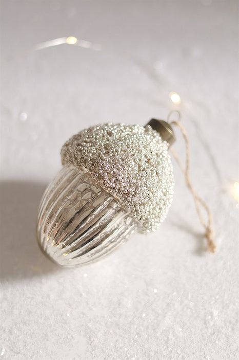 Glitter Acorn Glass Holiday Ornament
