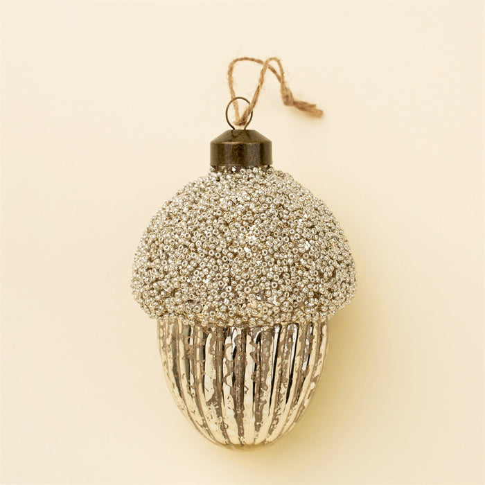 Glitter Acorn Glass Holiday Ornament