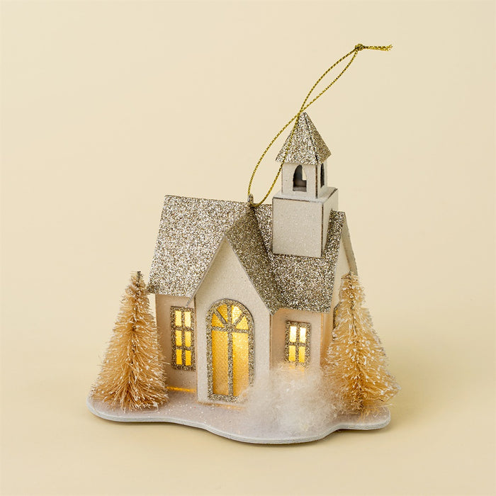 Glitter Led House Holiday Ornament, Chapel