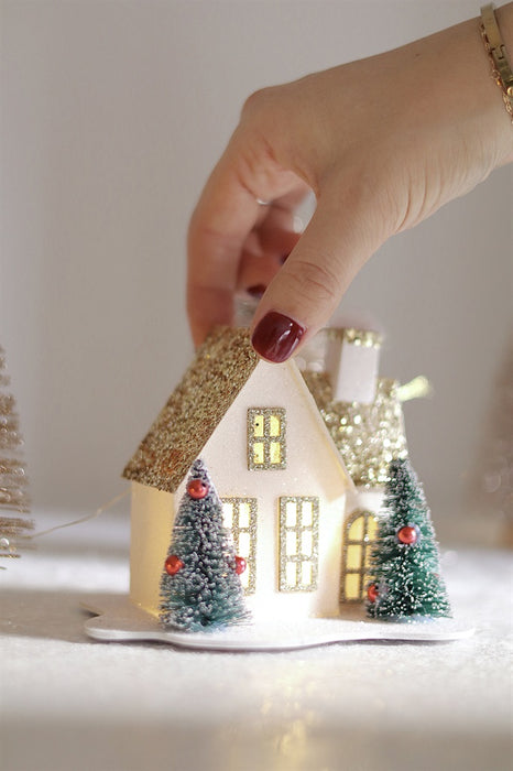 Glitter Led House Holiday Ornament, Cottage