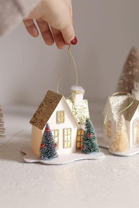 Glitter Led House Holiday Ornament, Cottage