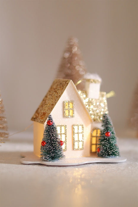 Glitter Led House Holiday Ornament, Cottage