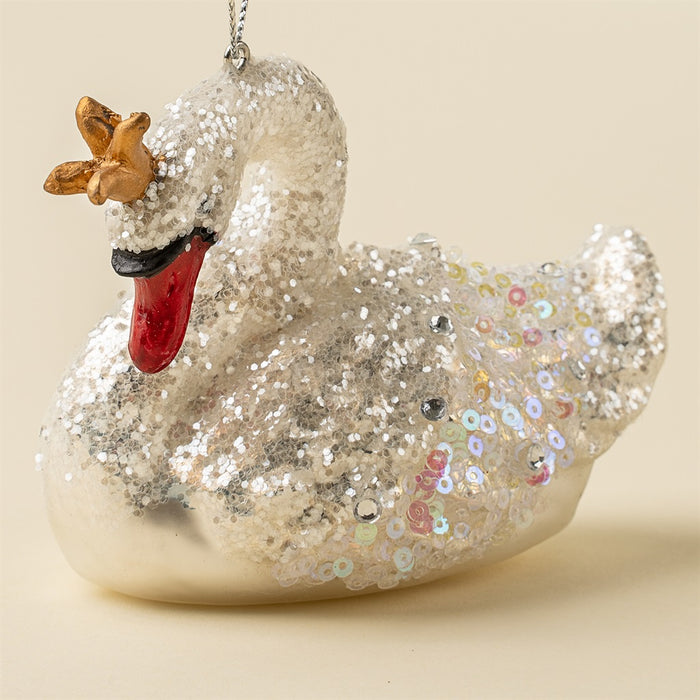 Winter Swan Glass Holiday Ornament