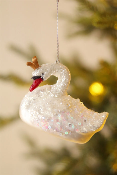 Winter Swan Glass Holiday Ornament