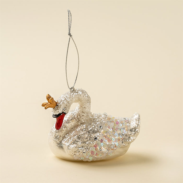 Winter Swan Glass Holiday Ornament