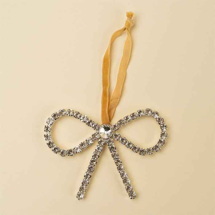 Crystal Bow Holiday Ornament, Silver