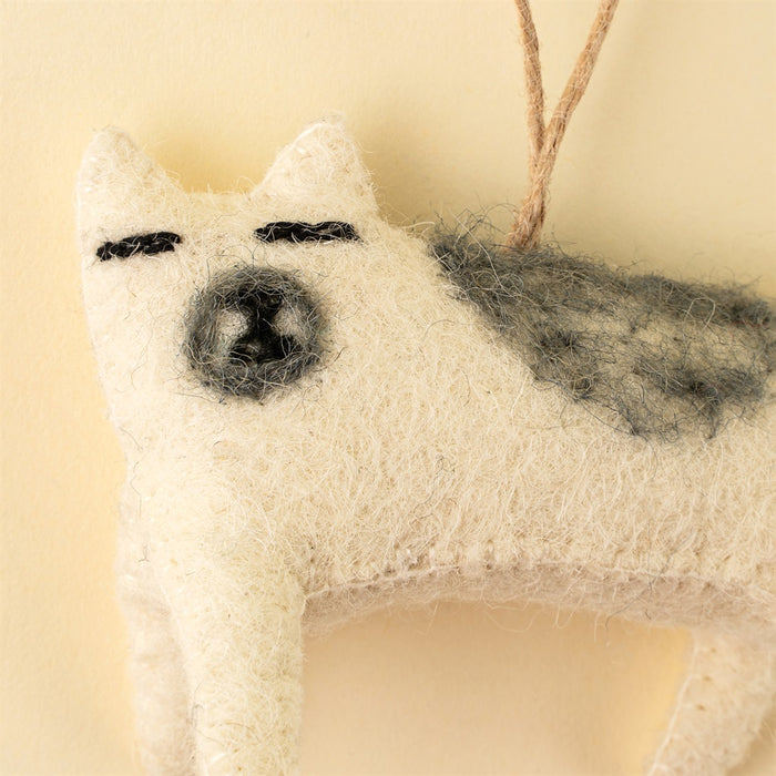 Curious Cat Felt Ornament, Cream
