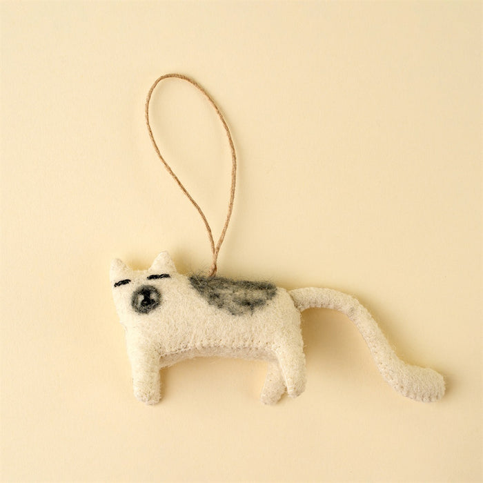 Curious Cat Felt Ornament, Cream