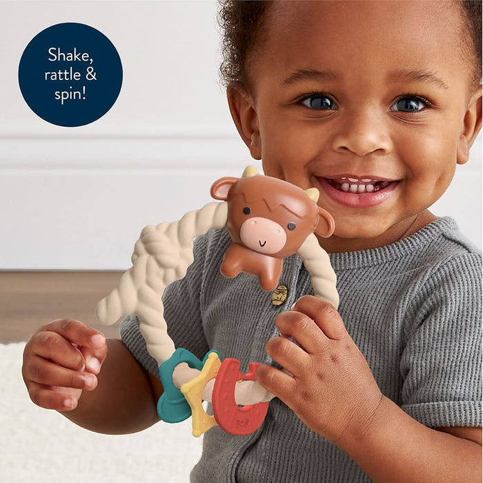 Ritzy Rattle® with Teething Rings - Highland Cow