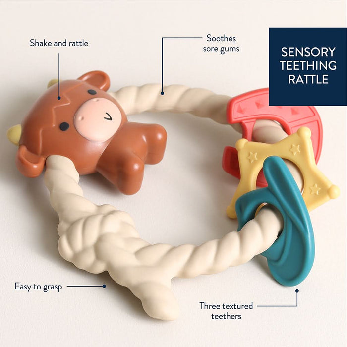 Ritzy Rattle® with Teething Rings - Highland Cow