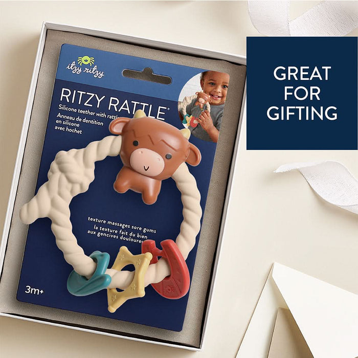 Ritzy Rattle® with Teething Rings - Highland Cow