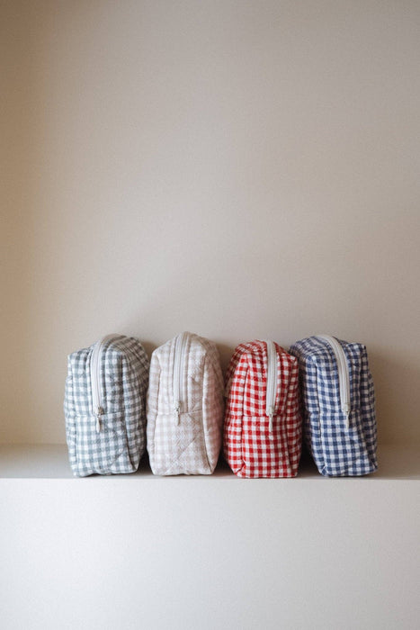 Organic cotton quilted pouch - Gingham collection: Navy
