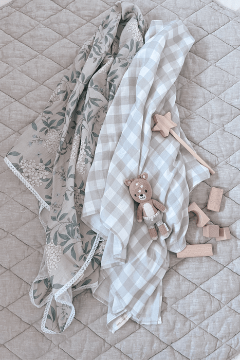 Organic Cotton Swaddle Blanket - Oat Gingham