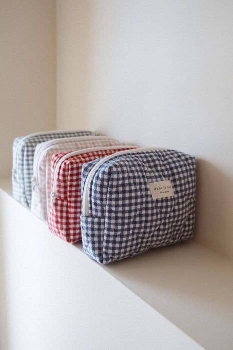 Organic cotton quilted pouch - Gingham collection: Navy