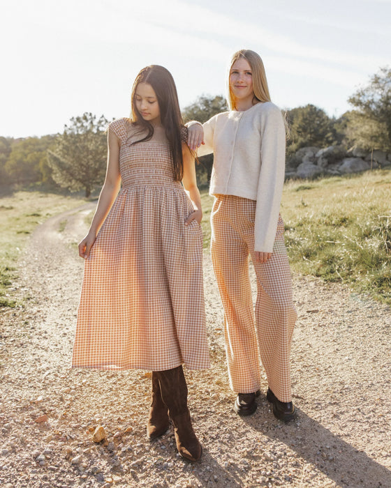 Teen Wide Leg Pant Fawn Gingham