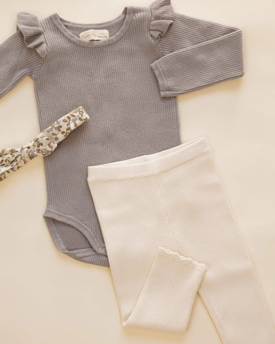 Shoulder Ruffle Bodysuit Dusty Blue