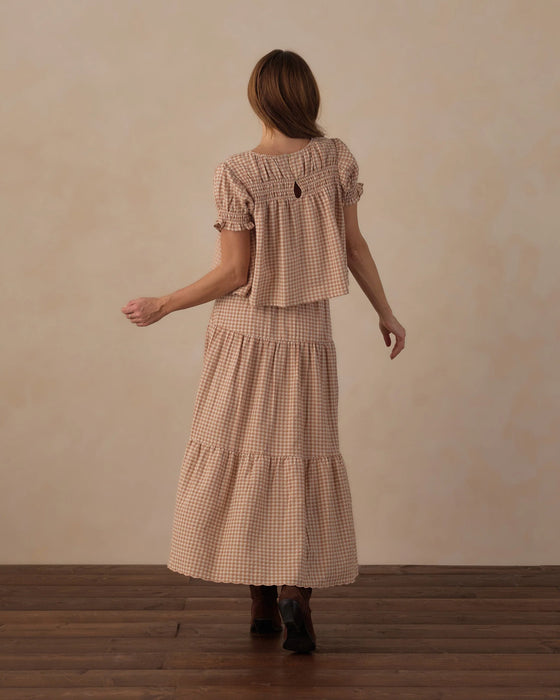 Women's Tiered Midi Skirt Fawn Gingham