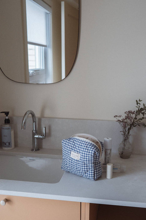 Organic cotton quilted pouch - Gingham collection: Navy