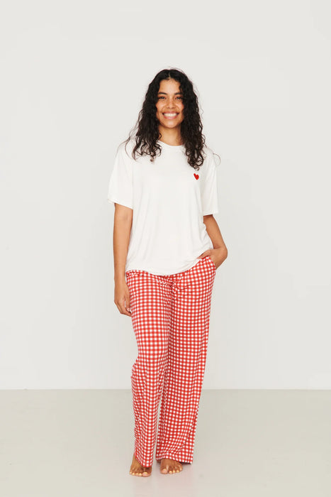 Ladies Boxer Pant Set - RED GINGHAM