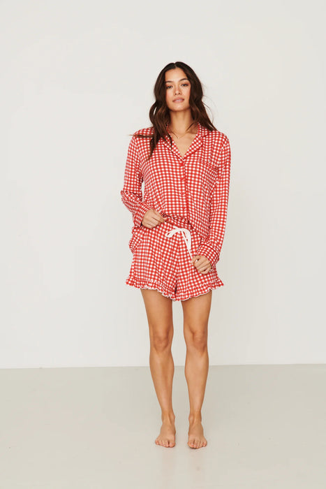 Ladies Ruffled Short Set - RED GINGHAM