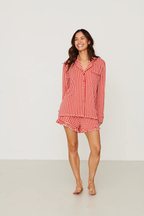Ladies Ruffled Short Set - RED GINGHAM