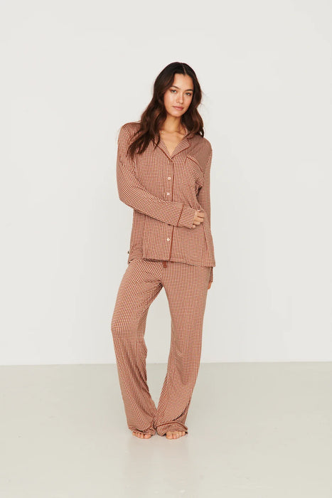Ladies Collared Set - BROWN CHECK