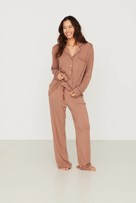 Ladies Collared Set - BROWN CHECK