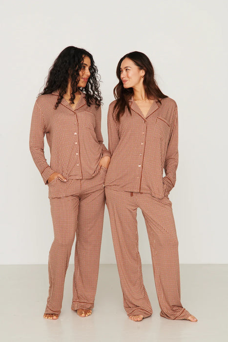 Ladies Collared Set - BROWN CHECK
