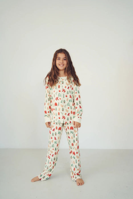 YOUTH Henley Wide Leg Pant Set - COZY CHRISTMAS
