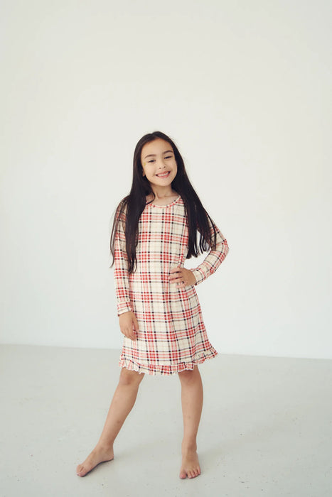 Ruffled Sleep Dress - CHRISTMAS TARTAN