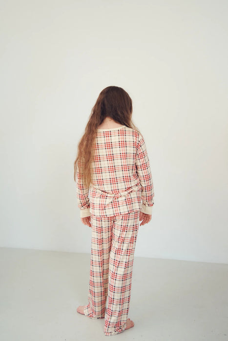 YOUTH Henley Wide Leg Pant Set - CHRISTMAS TARTAN