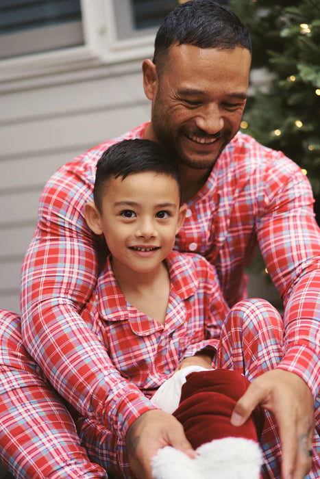 Kid's Collared Button Up Set - Red Plaid