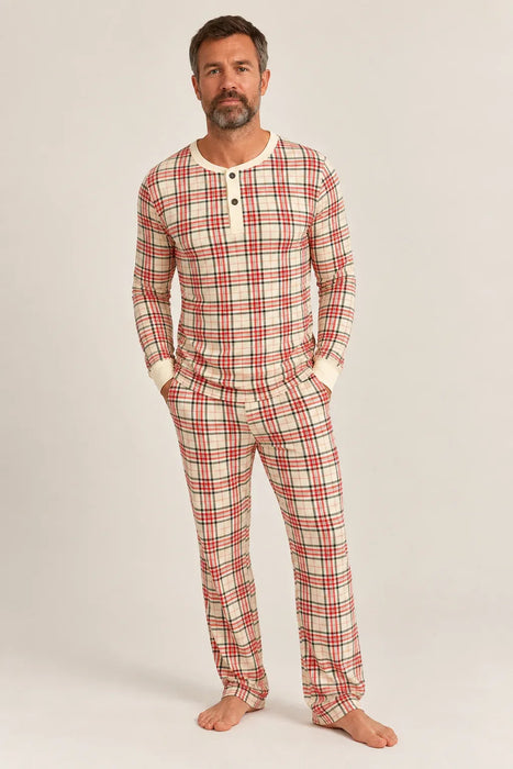 Men's Henley Wide Leg Set - CHRISTMAS TARTAN