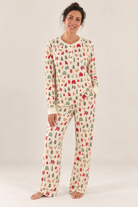 Ladies Henley Wide Leg Set - COZY CHRISTMAS