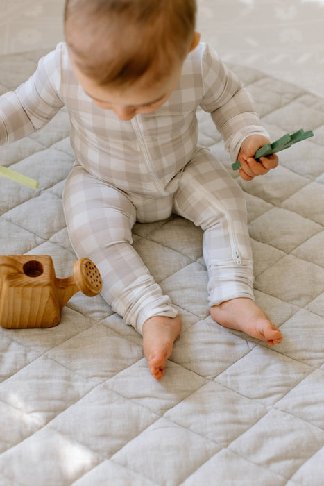 Organic French Linen Play Mat - Oat & Oat Gingham