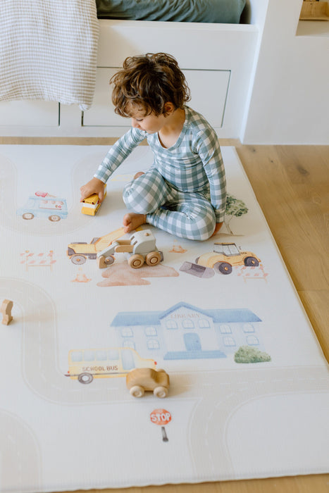 Padded Play Mat - Little Town & Latte Stripe