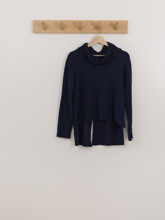 Anne Mulaire - Navy Blue Turtleneck Tunic Top