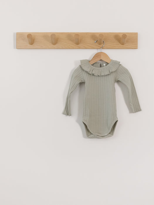 Rylee + Cru | Sage Green Ribbed Ruffle-neck LS Bodysuit